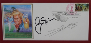 Tiger Woods & Jack Nicklaus Signed 2000 US Open Cachets - Framed JSA ALOA