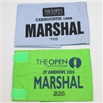 1999 & 2005 Open Championship Marshal Arm Bands - Tiger Woods & Paul Lawrie Wins