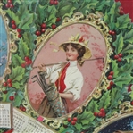 'The Holly Calendar for 1909'- Excellent Condition Embossed Heirloom Victorian Fan