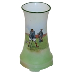Small Golf Themed Vase - Male Golfer Hitting - Woman Tending Tee