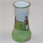 Small Golf Themed Vase - Male Golfer Hitting - Woman Tending Tee