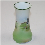Small Golf Themed Vase - Male Golfer Hitting - Woman Tending Tee