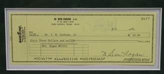 Ben Hogan Signed Check with Photo - Matted JSA ALOA