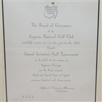 1937 Augusta Invitation Golf Tournament (Masters) Near Mint  Invitation to Sam Parks Jr.
