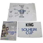 Betsy King Inaugural Solheim Cup Caddy Nameplate, Program, & USA Team Signed Course Flown Flag JSA ALOA