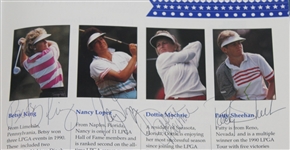Betsy King Inaugural Solheim Cup Caddy Nameplate, Program, & USA Team Signed Course Flown Flag JSA ALOA