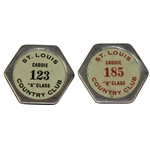 Lot of Two St. Louis Country Club Caddy Badges - A Class #123 & B Class #185