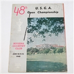 1948 US Open Lot - Program, Hogan with Trophy Photo, Course During Play Photo, and Bag Tag