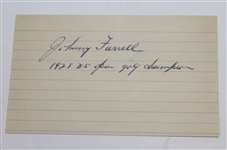 Johnny Farrell Signed Index, 1939 US Open Photo, & Baltusrol Bag Tag with Farrell as Head Pro