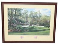 Augusta National 13th Hole "Azalea" Painting Signed by Artist Linda Hartough- Framed