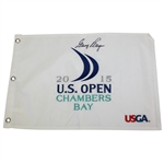 Gary Player Signed 2015 US Open at Chambers Bay Embroidered White Flag JSA ALOA