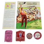 1965 US Open Ticket, Program, Grounds Badge, Pairings Sheet, and Two Patches