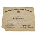 1964 Los Angeles Open Tournament Committee Certificate to Tom McMahon - McMahon Collection