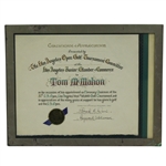 1962 Los Angeles Open Golf Tournament Certificate of Appreciation to Tom McMahon - Framed - McMahon Collection