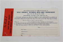 1942 Hale America National Open Golf Tournament Advertising Contract for Program Card - McMahon Collection