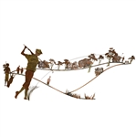 Unique Copper/Brass Golf Wall Structure Tee Shot by Golfer in Knickers with Onlookers
