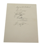 1938 Autograph Page Signed by Nelson, Hogan, Little, Thomson, and Dudley JSA ALOA