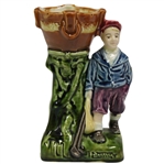 1910 Austrian Majolica Ceramic Golfer Bud Vase with Bucket