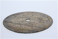 Ben Hogan's Personal 1953 Hogan Day  In Fort Worth Medallion-On Return From British Open Win 