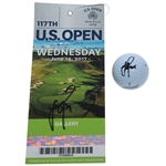 Justin Rose Signed Masters Logo Golf Ball & 2017 US Open Wednesday Ticket JSA ALOA