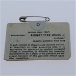 1976 Masters Tournament Series Badge #14134 - Ray Floyd Winner