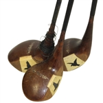 Spalding Crow Face Autograph Driver, Brassie, & Spoon Reg No. 35527 with Steel Shafts