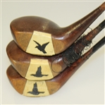 Spalding Crow Face Autograph Driver, Brassie, & Spoon Reg No. 35527 with Steel Shafts
