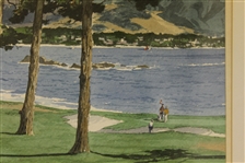 Pebble Beach Scene - 18th Green Original Watercolor by James March Phillips - Framed