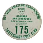 Deane Bemans 1964 US Amateur Championship Grounds & Clubhouse Badge-Canterbury G.C., Cleveland