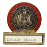 Deane Bemans 1967 US Open at Baltursol Contestant Badge - Jack Nicklaus Winner
