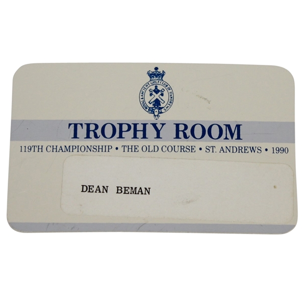 Deane Beman's 1990 Open Championship at St. Andrews Trophy Room Badge - Nick Faldo Winner