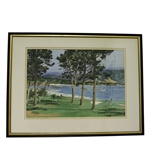 Pebble Beach Scene - 18th Green Original Watercolor by James March Phillips - Framed