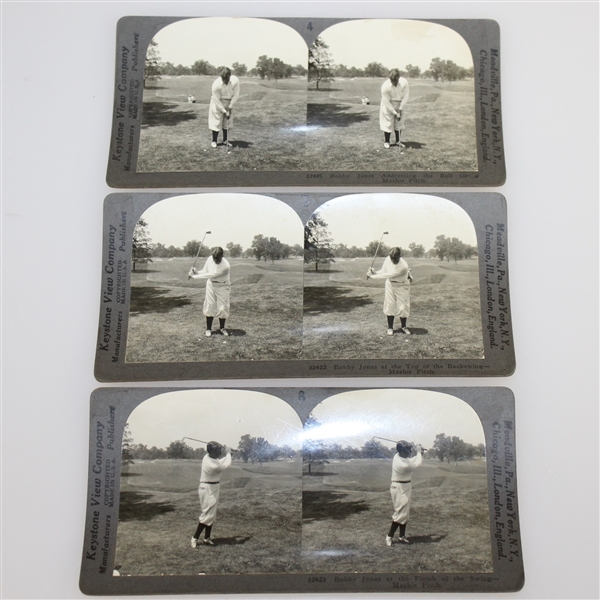 Three Bobby Jones Keystone View Company Stereograph Golf Cards #4,5 & 6