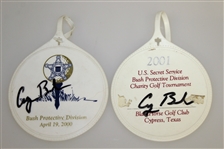 George H.W. Bush Signed 2000 & 2001 Bush Protective Division Bag Tags JSA ALOA