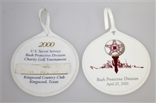 George H.W. Bush Signed 2000 & 2001 Bush Protective Division Bag Tags JSA ALOA