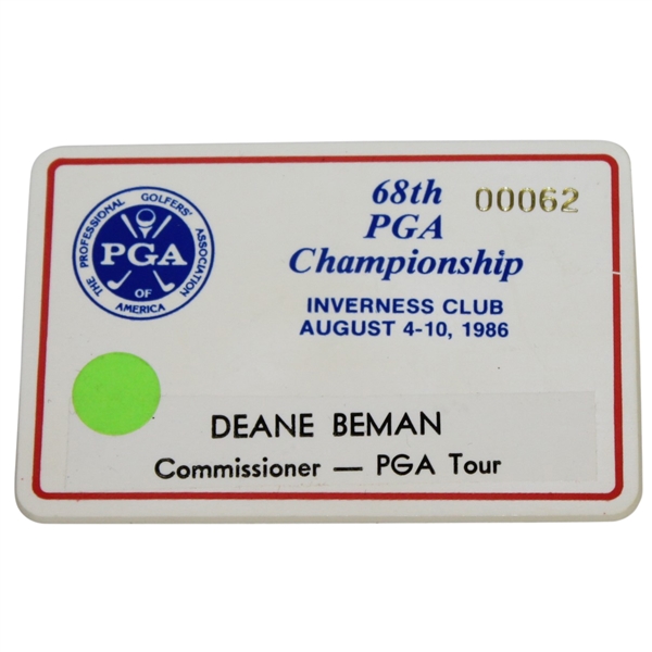 Deane Beman's 1986 PGA Championship at Inverness Club PGA Commissioner Badge #62