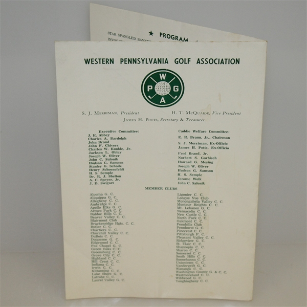 1960 Arnold Palmer Honored by Western Pennsylvania Golf Association Pamphlet - Deane Beman Collection