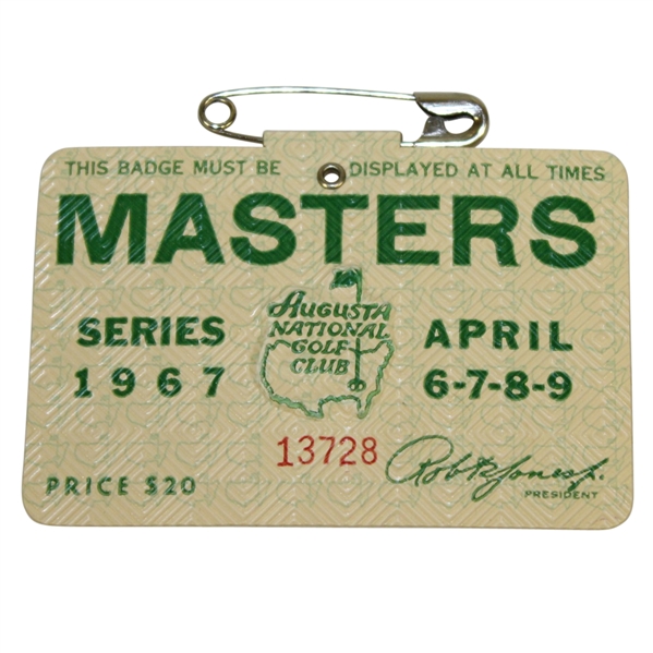 1967 Masters Tournament Series Badge #13728 - Gay Brewer Winner
