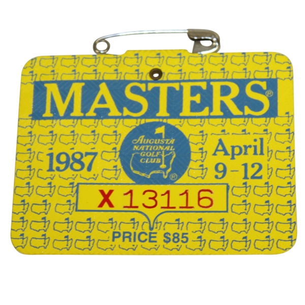 1987 Masters Tournament Series Badge #X13116 - Larry Mize Winner