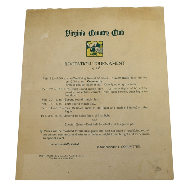 1918 Virginia Country Club Invitation Tournament Invite Letter/Program