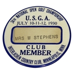 1930 US Open at Interlachen CC Club Member Badge - Bobby Jones Grand Slam!