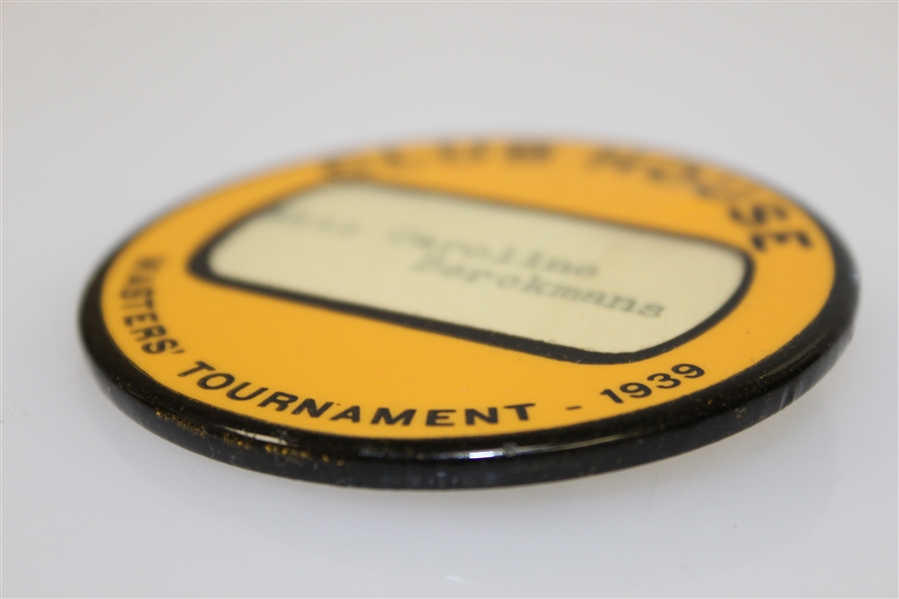 1939 Masters Tournament Clubhouse Badge Issued to Miss Caroline Berckmans