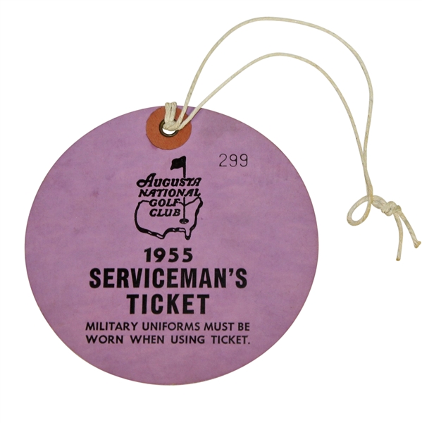 1955 Masters Tournament Serviceman's Ticket #299 - Cary Middlecoff Winner