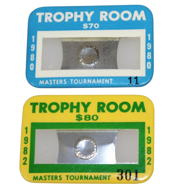 1980 & 1982 Masters Tournament Trophy Room Badges - Ballesteros & Stadler Winners