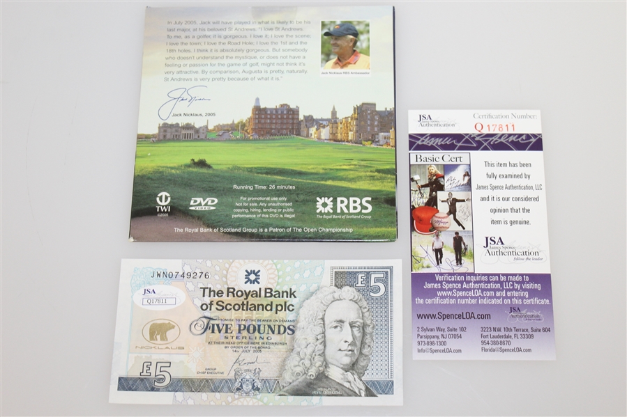 Jack Nicklaus Signed British 5lb Note with RBS Open Championship DVD JSA #Q17811