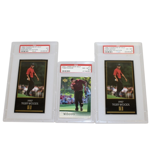 Three Tiger Woods Slabbed Cards - 1997 Grand Slam Ventures (x2) & 2001 Upper Deck