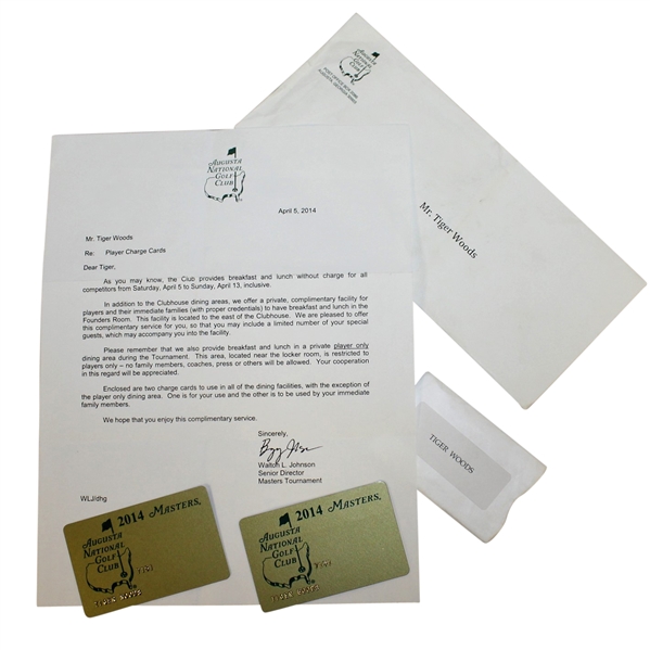 Tiger Woods' Augusta National Issued 2014 Masters Credit Cards with Letter & Envelope