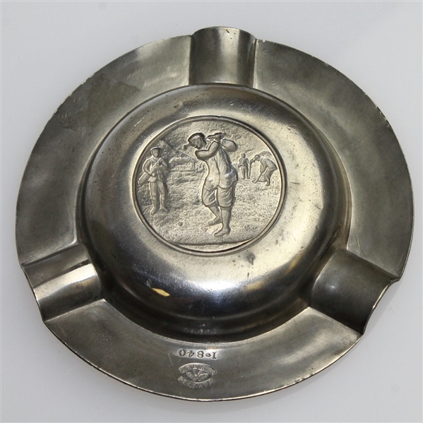 1930's Howard Pewter Ash Tray with Pre-Swing Golfer Scene with Caddy & Others