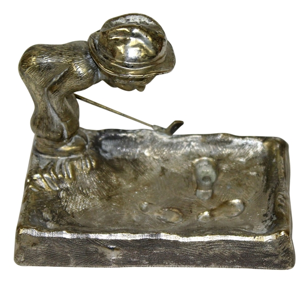 Vintage Golfer Metal Ash Tray - Looking Over Golf Ball