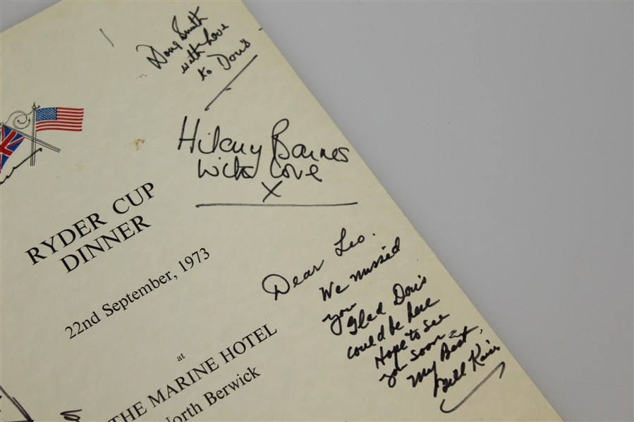 Multi-Signed 1973 Ryder Cup at The Marine Hotel North Berwick Dinner Menu JSA ALOA